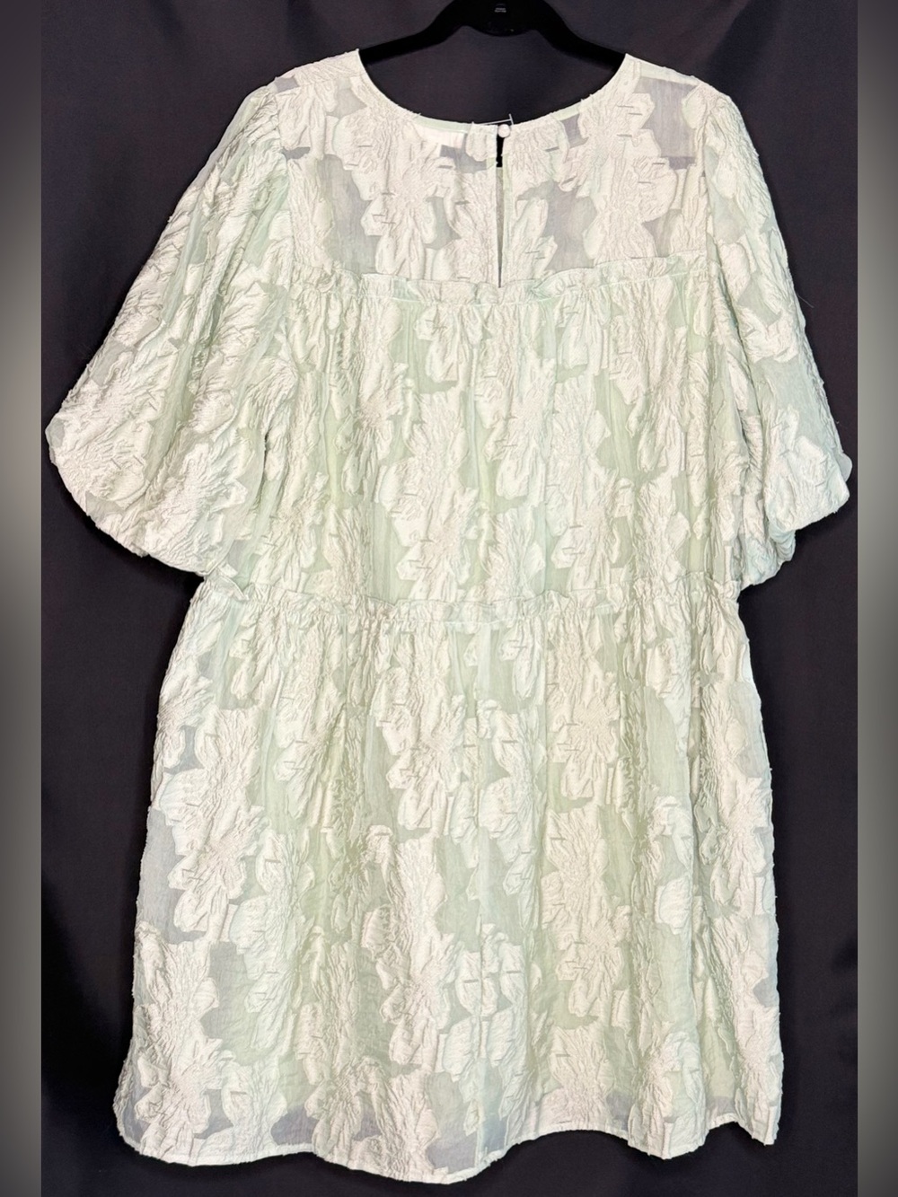 Oddi Sage Jacquard Floral Puff Sleeve Wedding Garden Party Dress Pockets 1XL - Picture 5 of 7